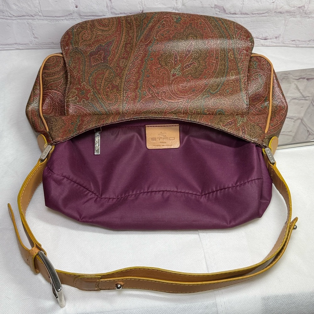 Vintage Etro Paisley Leather Lime Green Trim Purple Interior Silver Hardware EUC - Picture 10 of 13